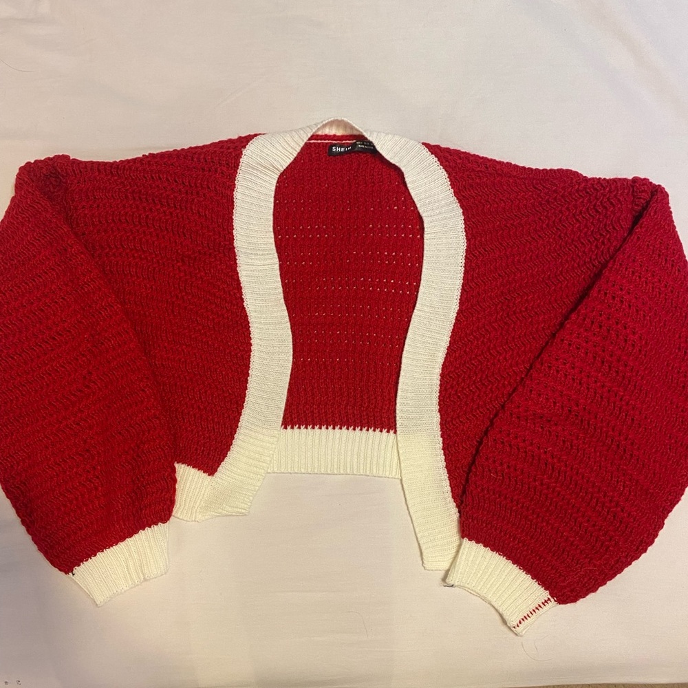 Shein cropped red/white sweater/cardigan